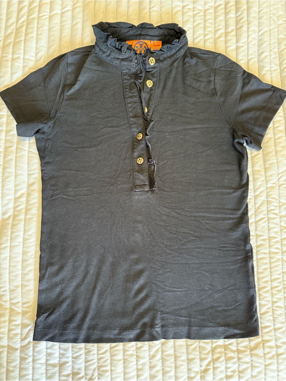 Tory Burch Pique Polo Shirt Ruffle Collar